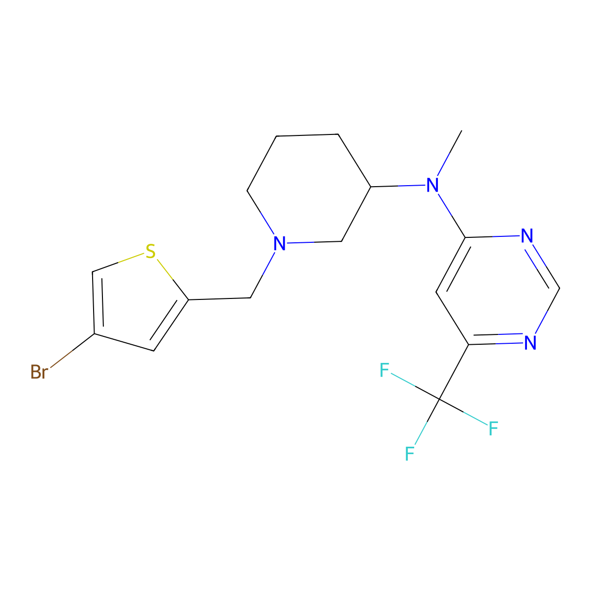 N-{1-[(4-bromothiophen-2-yl)methyl]piperidin-3-yl}-N-methyl-6-(trifluoromethyl)pyrimidin-4-amine molecular structure, CAS 3054541-69-1