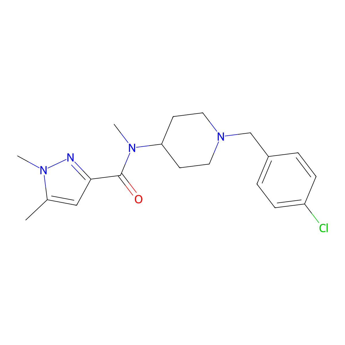 N-{1-[(4-chlorophenyl)methyl]piperidin-4-yl}-N,1,5-trimethyl-1H-pyrazole-3-carboxamide molecular structure, CAS 3054541-72-6