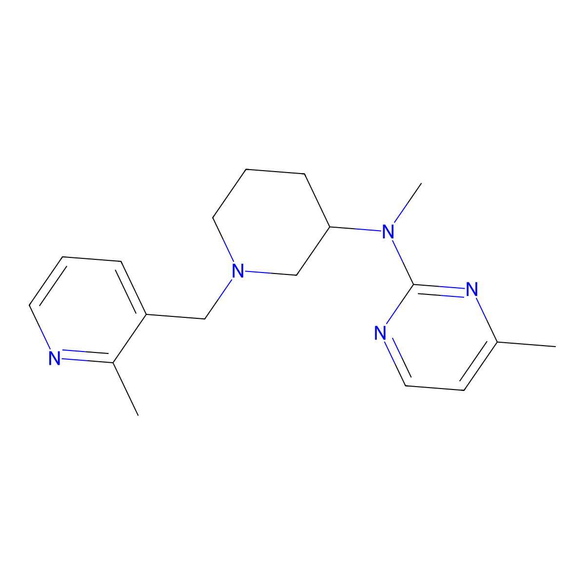 N,4-dimethyl-N-[1-[(2-methyl-3-pyridinyl)methyl]piperidin-3-yl]pyrimidin-2-amine molecular structure, CAS 3054541-74-8