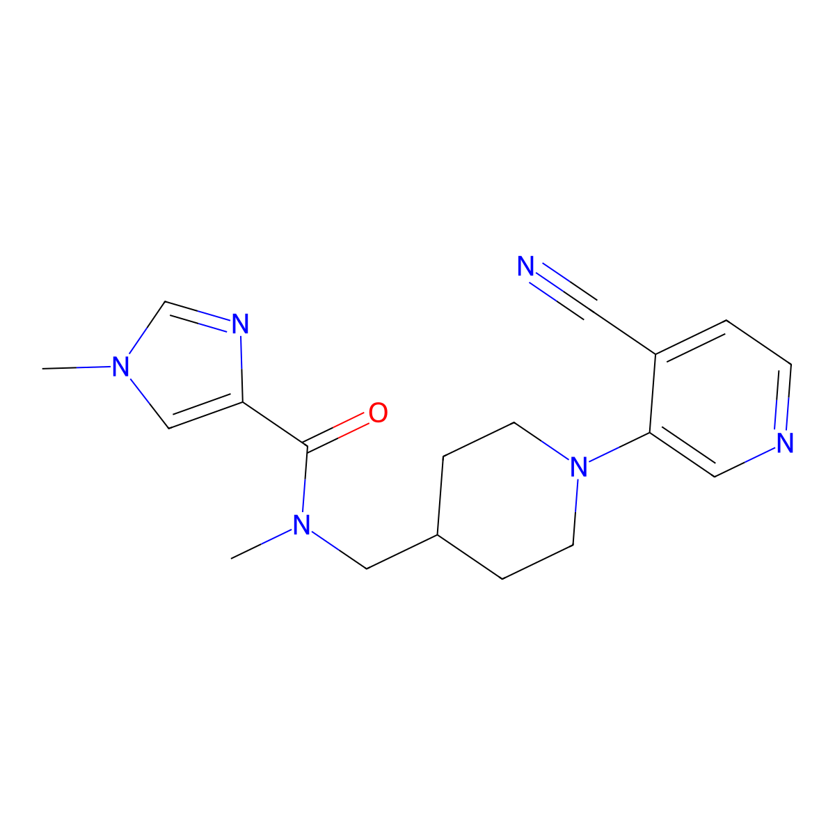 N-{[1-(4-cyanopyridin-3-yl)piperidin-4-yl]methyl}-N,1-dimethyl-1H-imidazole-4-carboxamide molecular structure, CAS 3054541-75-9