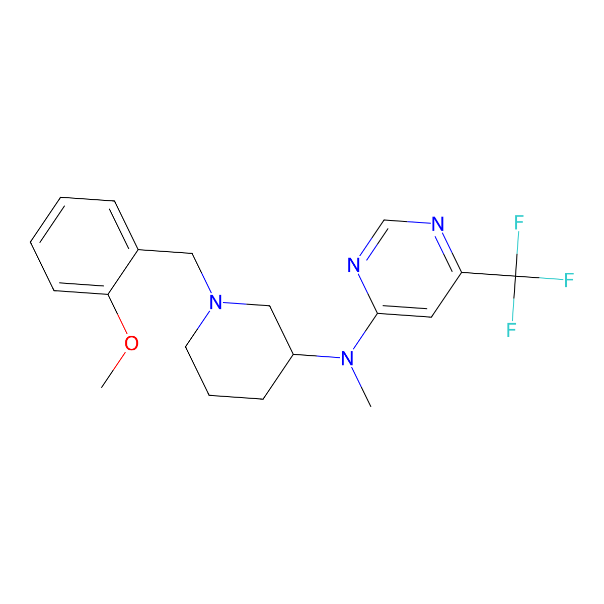 N-{1-[(2-methoxyphenyl)methyl]piperidin-3-yl}-N-methyl-6-(trifluoromethyl)pyrimidin-4-amine molecular structure, CAS 3054541-76-0