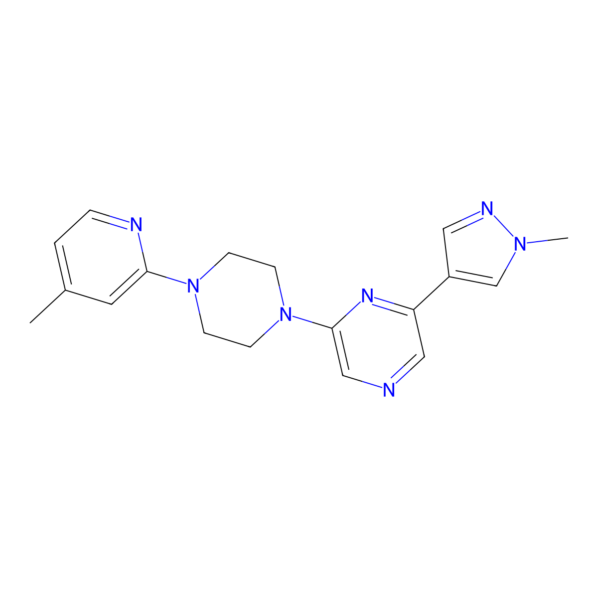 2-(1-methyl-1H-pyrazol-4-yl)-6-[4-(4-methylpyridin-2-yl)piperazin-1-yl]pyrazine molecular structure, CAS 3054541-78-2