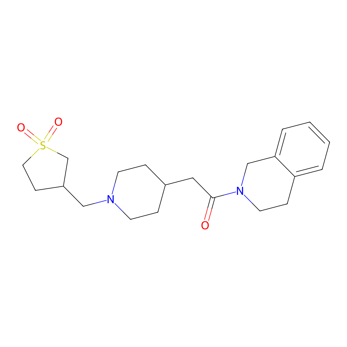 3-({4-[2-Oxo-2-(1,2,3,4-tetrahydroisoquinolin-2-yl)ethyl]piperidin-1-yl}methyl)-1lambda-thiolane-1,1-dione molecular structure, CAS 3054541-81-7