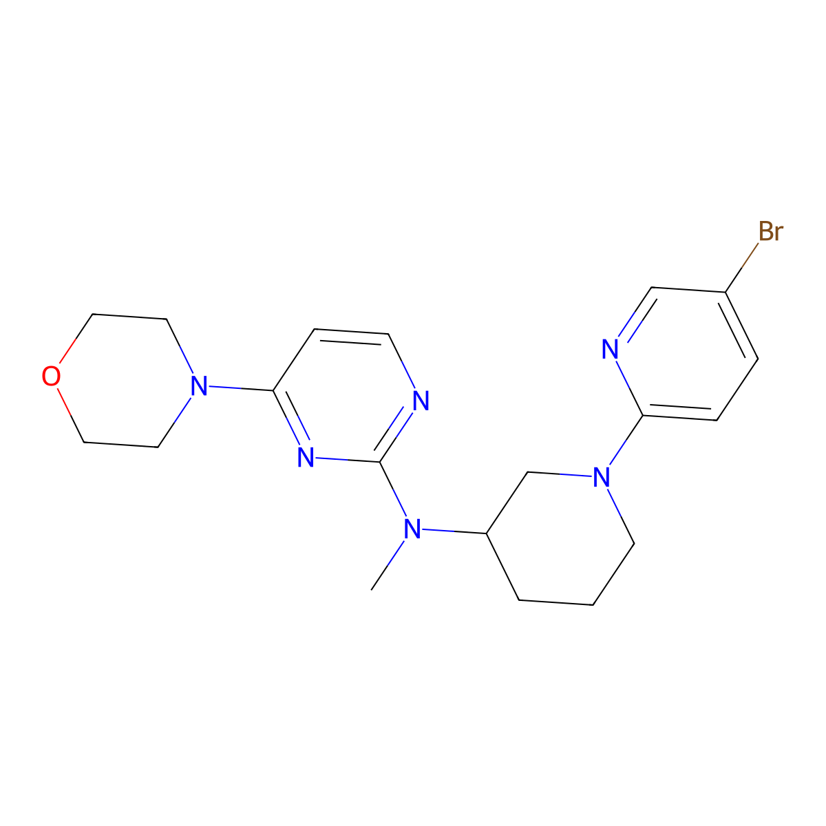 N-[1-(5-bromopyridin-2-yl)piperidin-3-yl]-N-methyl-4-(morpholin-4-yl)pyrimidin-2-amine molecular structure, CAS 3054541-84-0