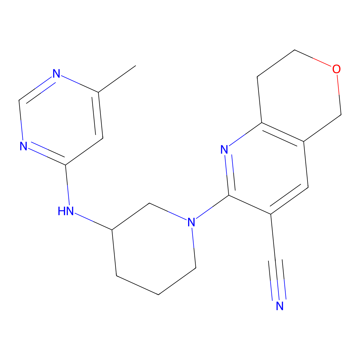 2-{3-[(6-methylpyrimidin-4-yl)amino]piperidin-1-yl}-5H,7H,8H-pyrano[4,3-b]pyridine-3-carbonitrile molecular structure, CAS 3054541-87-3