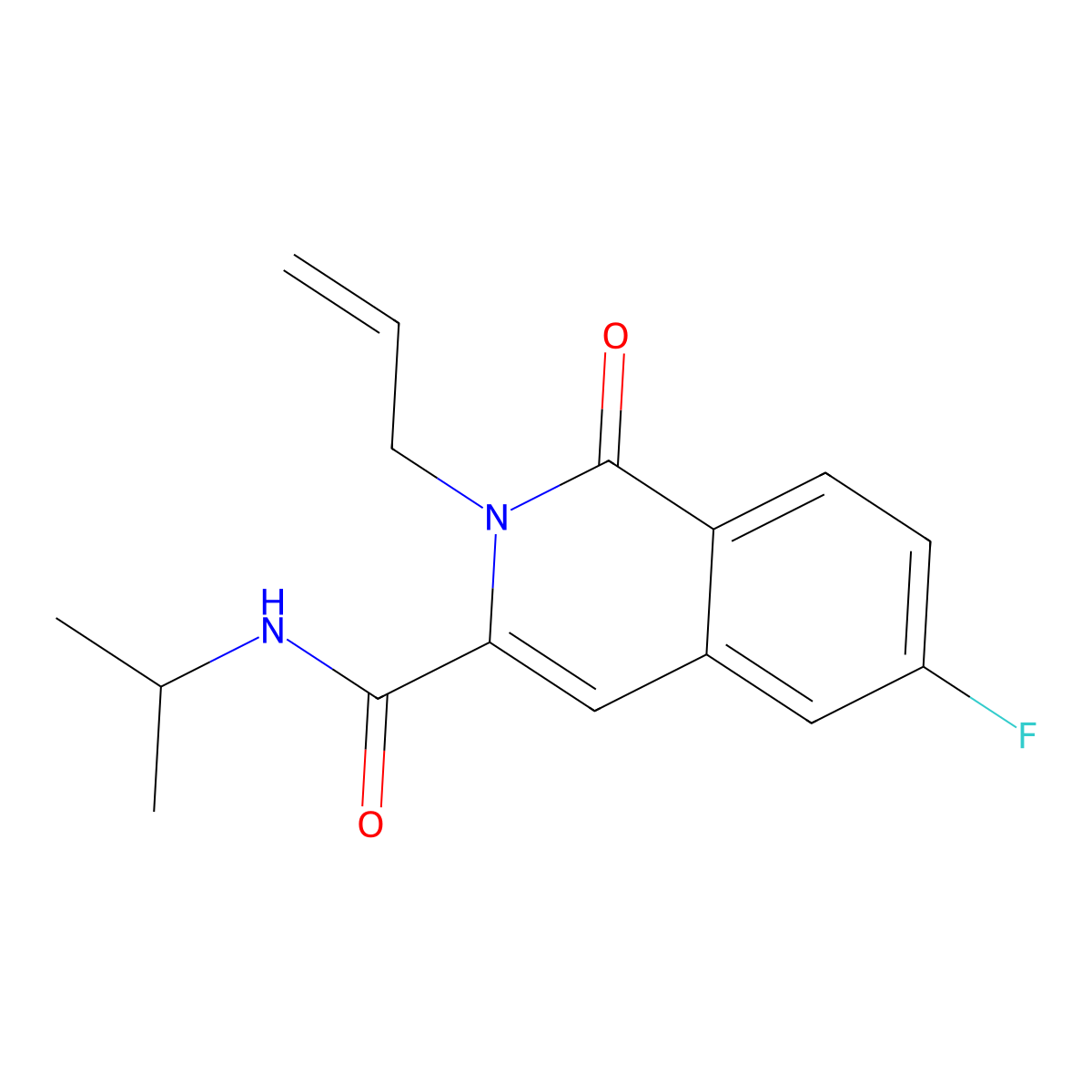 6-fluoro-1-oxo-2-(prop-2-en-1-yl)-N-(propan-2-yl)-1,2-dihydroisoquinoline-3-carboxamide molecular structure, CAS 3054541-88-4