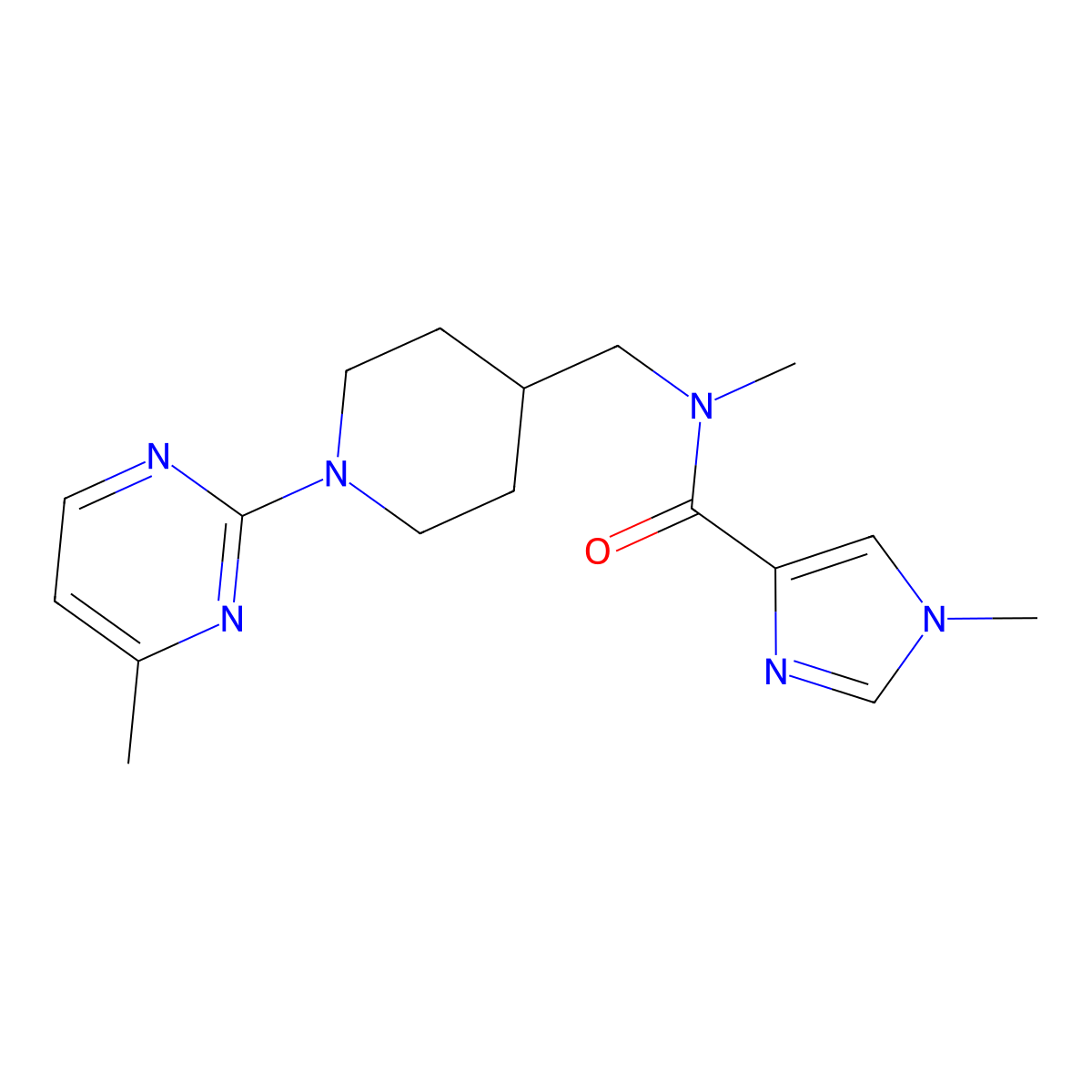 N,1-dimethyl-N-{[1-(4-methylpyrimidin-2-yl)piperidin-4-yl]methyl}-1H-imidazole-4-carboxamide molecular structure, CAS 3054541-98-6