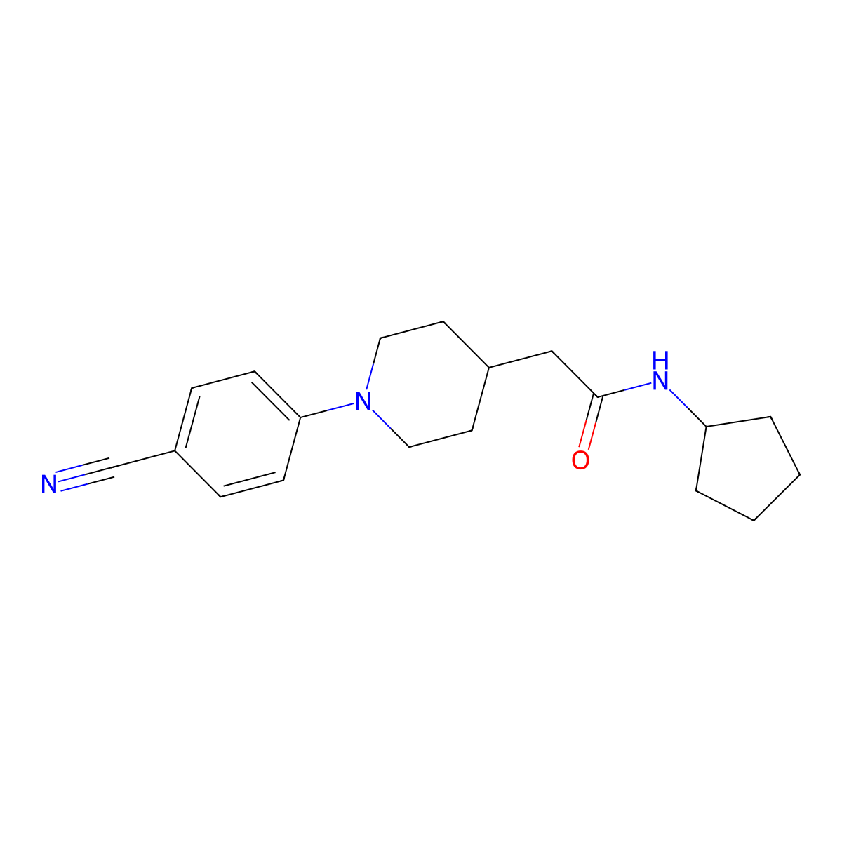 2-[1-(4-cyanophenyl)piperidin-4-yl]-N-cyclopentylacetamide molecular structure, CAS 3054542-05-8