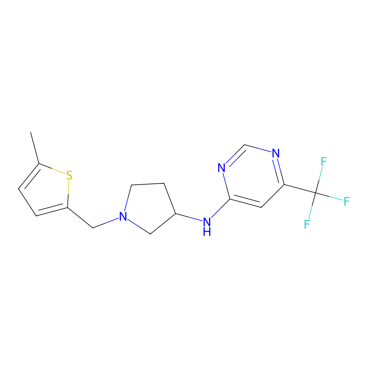 N-{1-[(5-methylthiophen-2-yl)methyl]pyrrolidin-3-yl}-6-(trifluoromethyl)pyrimidin-4-amine molecular structure, CAS 3054542-07-0