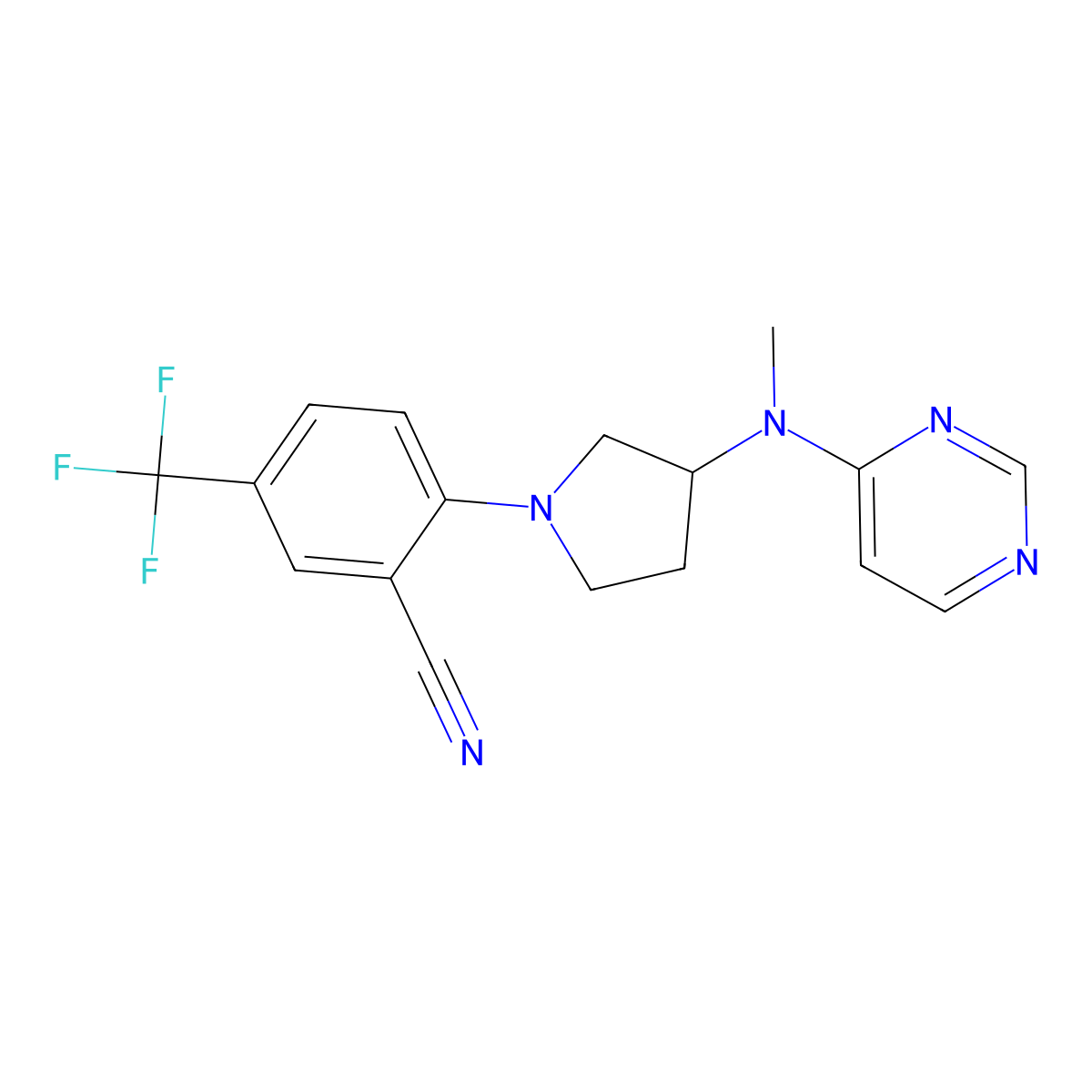 2-{3-[Methyl(pyrimidin-4-yl)amino]pyrrolidin-1-yl}-5-(trifluoromethyl)benzonitrile molecular structure, CAS 3054542-09-2