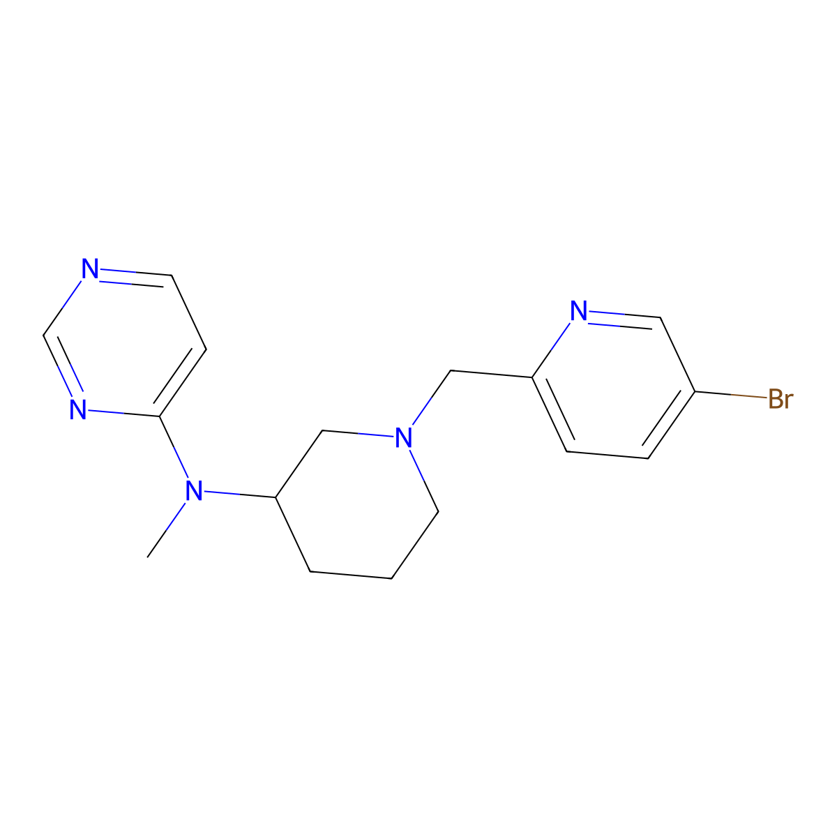 N-{1-[(5-bromopyridin-2-yl)methyl]piperidin-3-yl}-N-methylpyrimidin-4-amine molecular structure, CAS 3054542-13-8