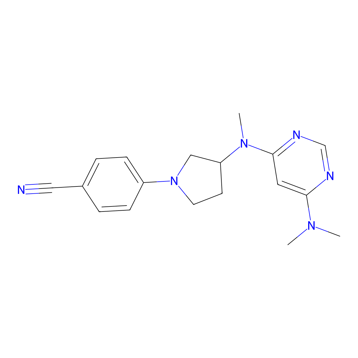 4-(3-{[6-(Dimethylamino)pyrimidin-4-yl](methyl)amino}pyrrolidin-1-yl)benzonitrile molecular structure, CAS 3054542-16-1