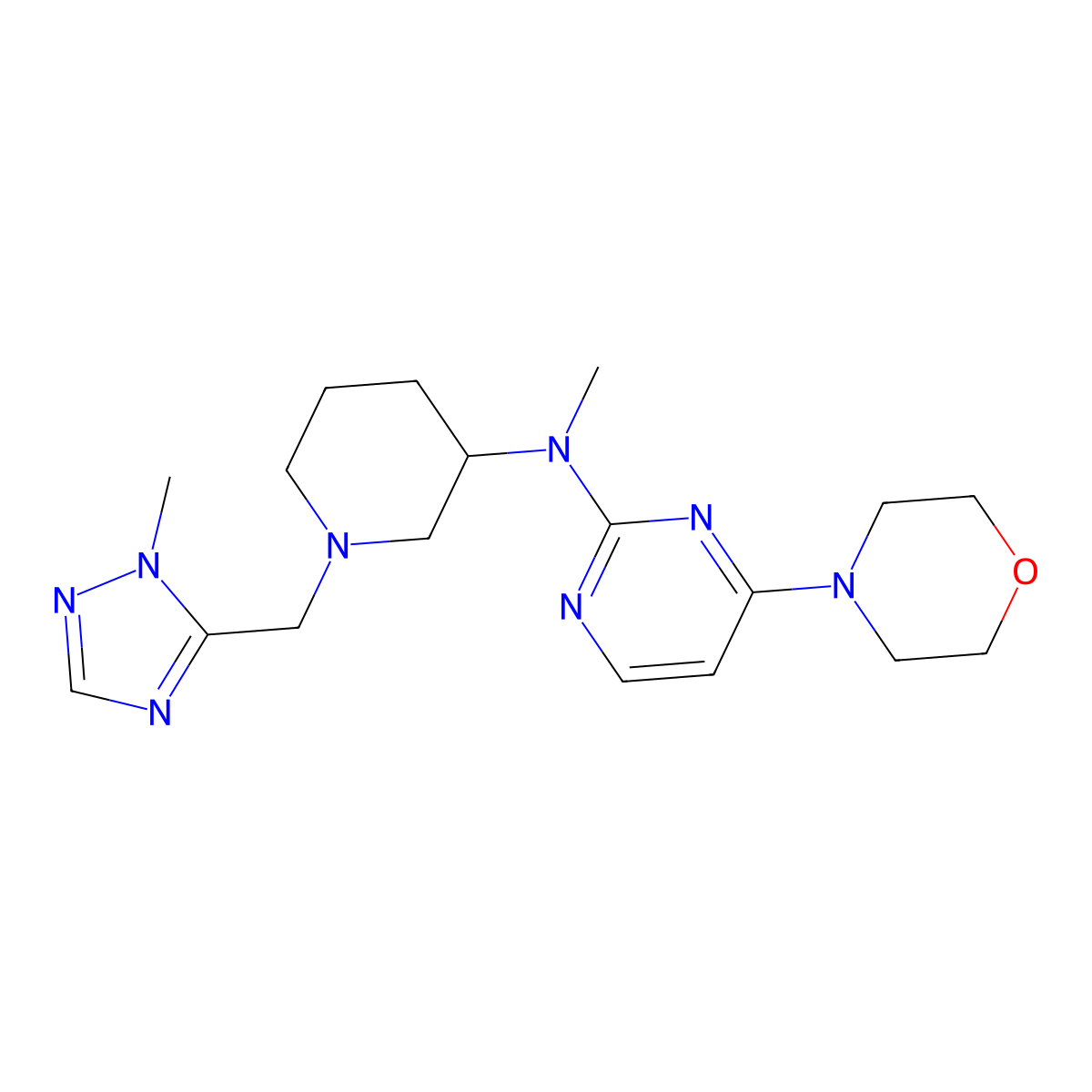 N-methyl-N-{1-[(1-methyl-1H-1,2,4-triazol-5-yl)methyl]piperidin-3-yl}-4-(morpholin-4-yl)pyrimidin-2-amine molecular structure, CAS 3054542-19-4