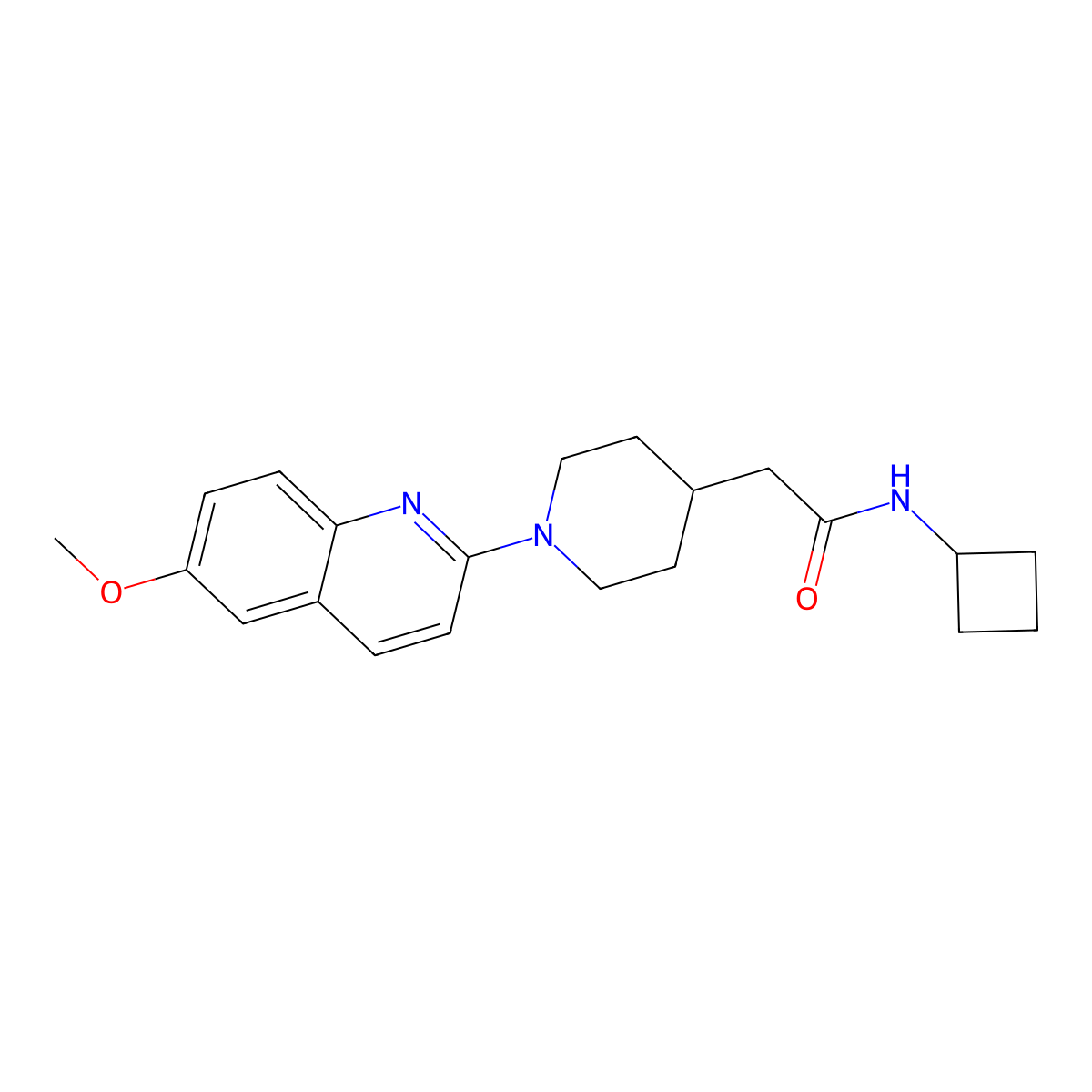 N-cyclobutyl-2-[1-(6-methoxyquinolin-2-yl)piperidin-4-yl]acetamide molecular structure, CAS 3054542-32-1