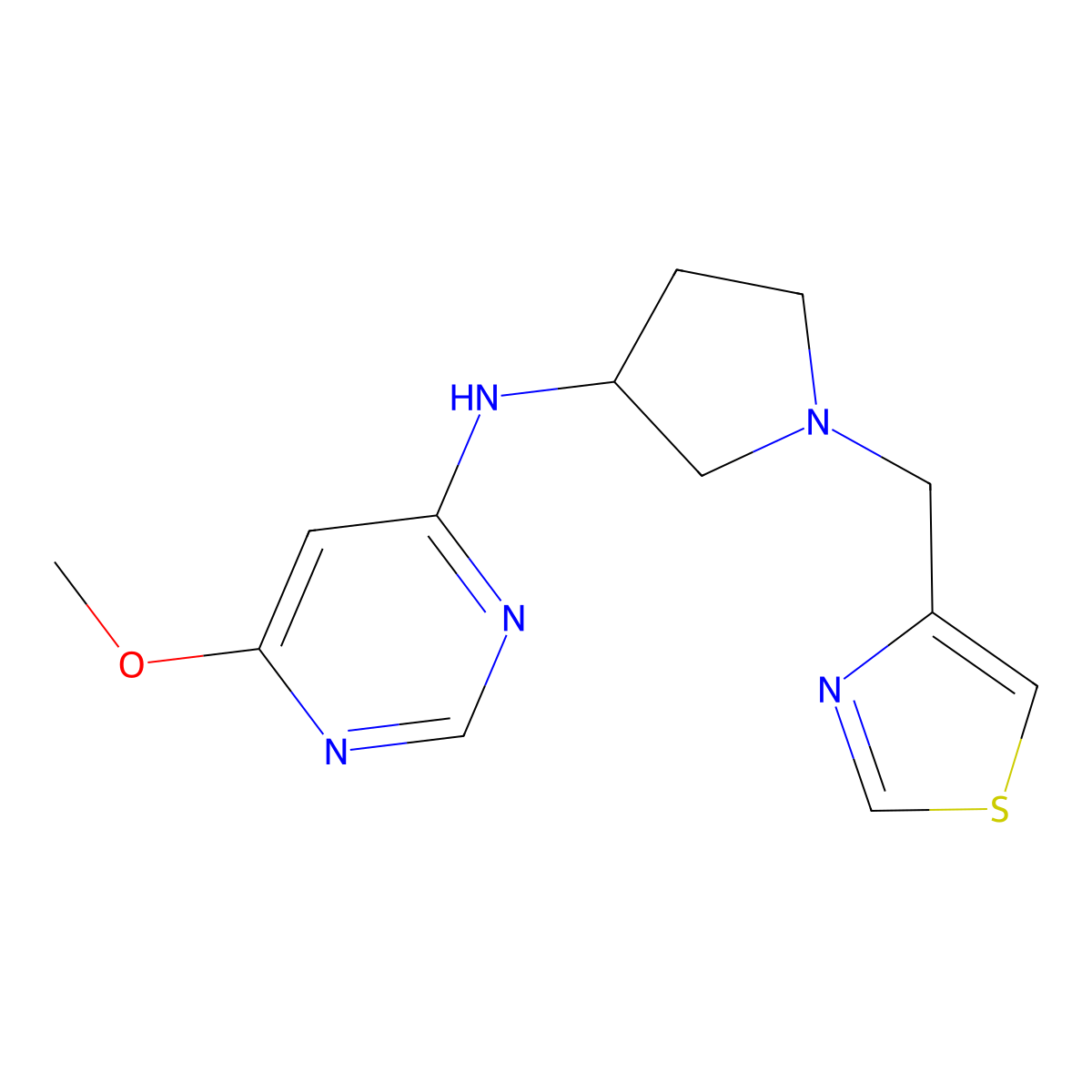 6-methoxy-N-{1-[(1,3-thiazol-4-yl)methyl]pyrrolidin-3-yl}pyrimidin-4-amine molecular structure, CAS 3054542-34-3