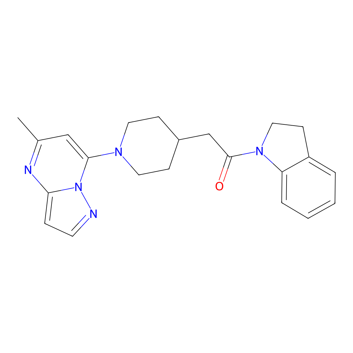 1-(2,3-dihydro-1H-indol-1-yl)-2-(1-{5-methylpyrazolo[1,5-a]pyrimidin-7-yl}piperidin-4-yl)ethan-1-one molecular structure, CAS 3054542-38-7