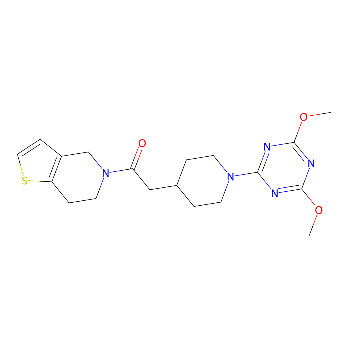 2-[1-(4,6-dimethoxy-1,3,5-triazin-2-yl)piperidin-4-yl]-1-{4H,5H,6H,7H-thieno[3,2-c]pyridin-5-yl}ethan-1-one molecular structure, CAS 3054542-39-8