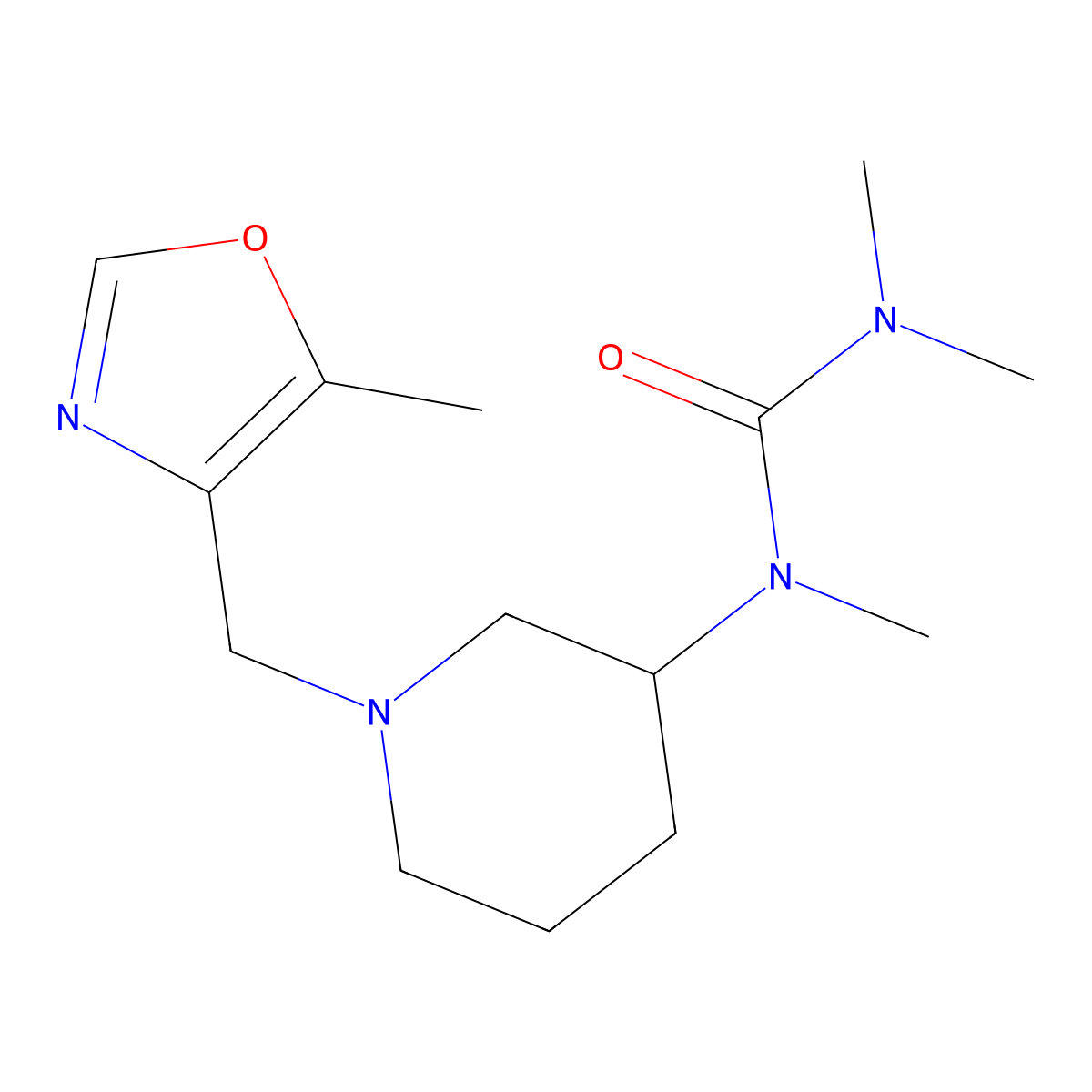 1,3,3-Trimethyl-1-{1-[(5-methyl-1,3-oxazol-4-yl)methyl]piperidin-3-yl}urea molecular structure, CAS 3054542-40-1