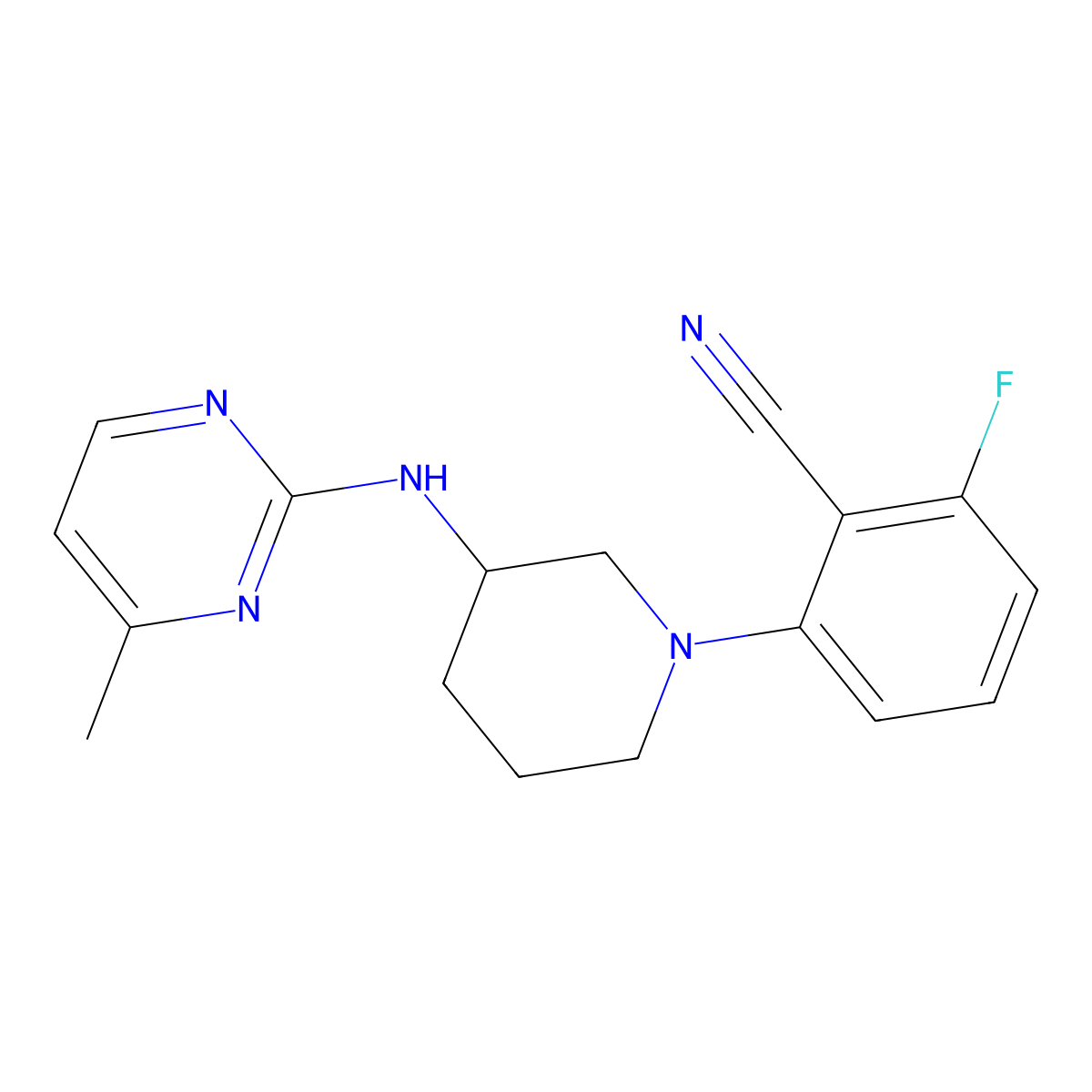 2-Fluoro-6-{3-[(4-methylpyrimidin-2-yl)amino]piperidin-1-yl}benzonitrile molecular structure, CAS 3054542-43-4