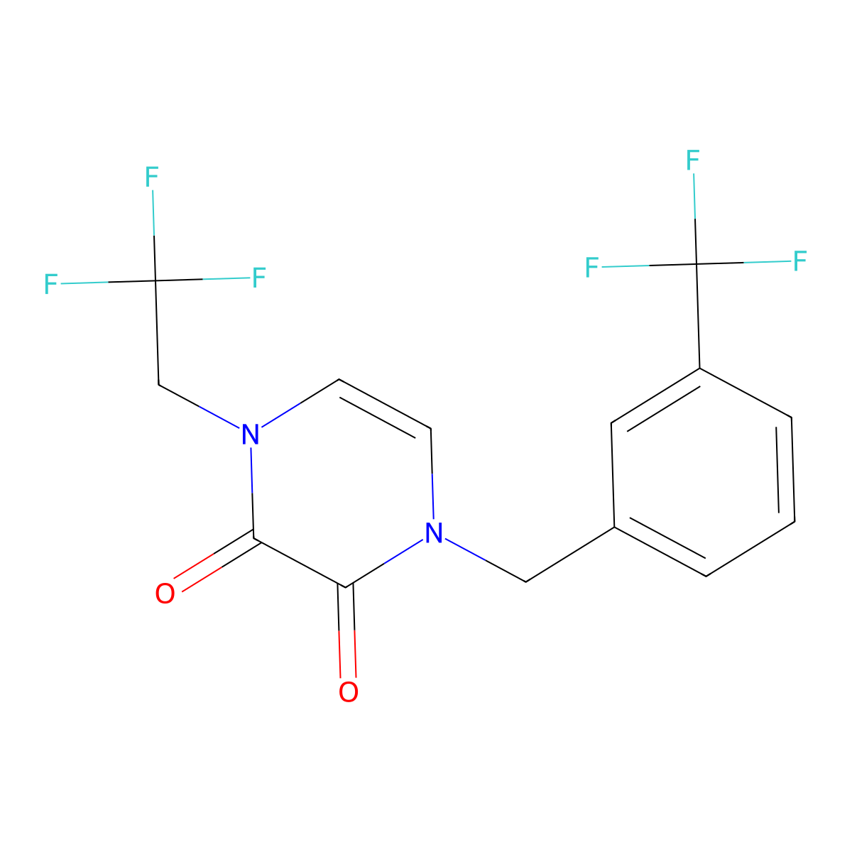 1-(2,2,2-Trifluoroethyl)-4-{[3-(trifluoromethyl)phenyl]methyl}-1,2,3,4-tetrahydropyrazine-2,3-dione molecular structure, CAS 3054542-45-6