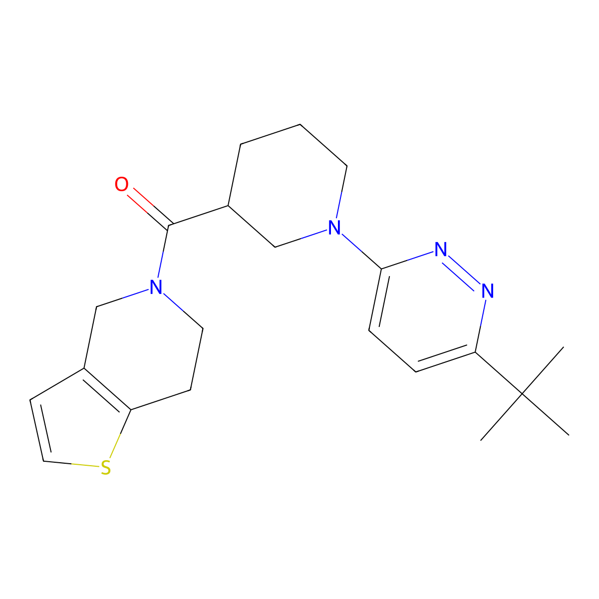 3-tert-butyl-6-(3-{4H,5H,6H,7H-thieno[3,2-c]pyridine-5-carbonyl}piperidin-1-yl)pyridazine molecular structure, CAS 3054542-47-8
