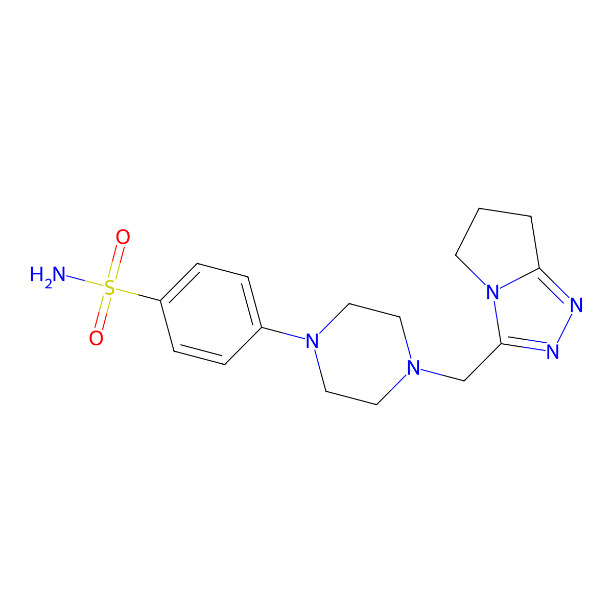 4-[4-({5H,6H,7H-pyrrolo[2,1-c][1,2,4]triazol-3-yl}methyl)piperazin-1-yl]benzene-1-sulfonamide molecular structure, CAS 3054542-50-3
