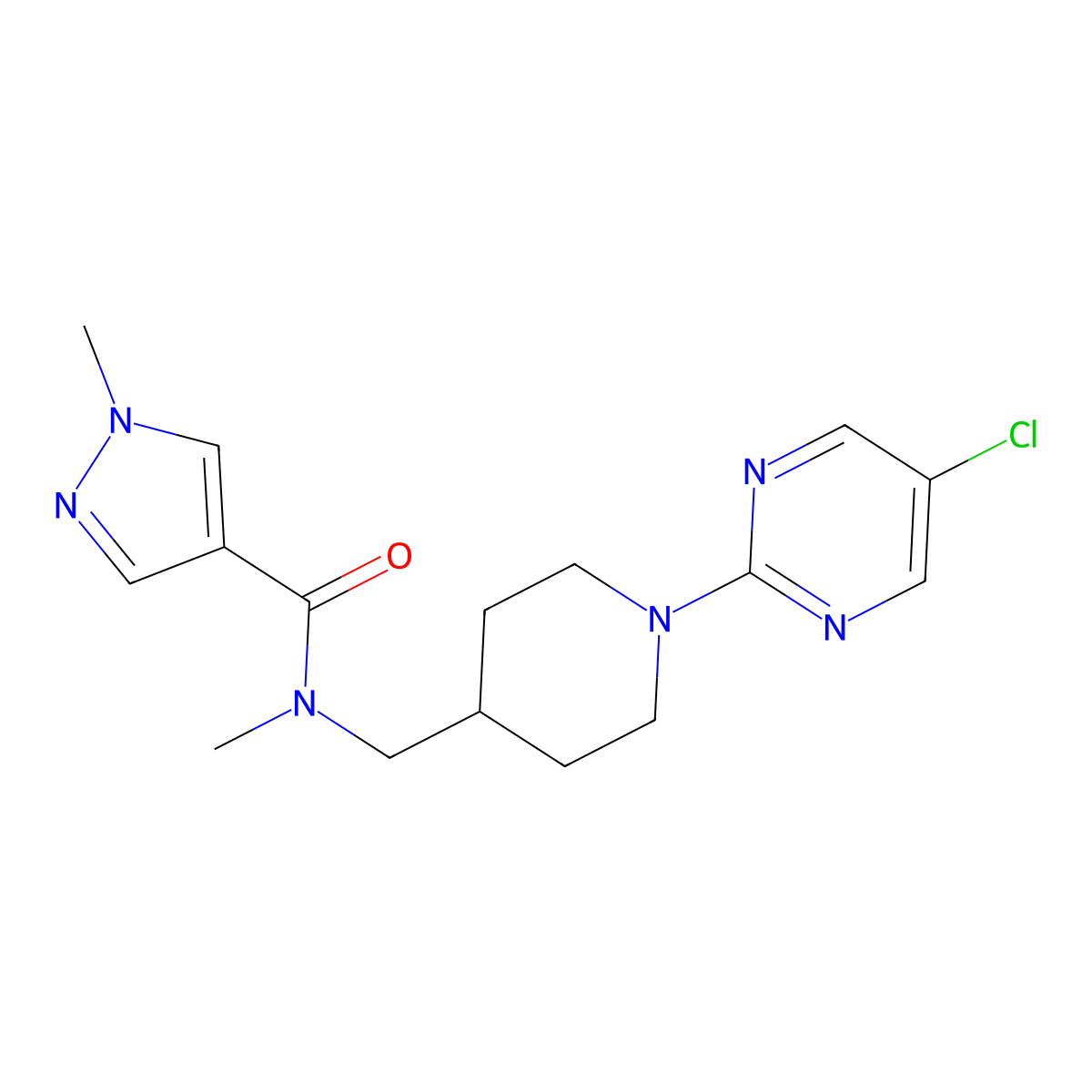 N-{[1-(5-chloropyrimidin-2-yl)piperidin-4-yl]methyl}-N,1-dimethyl-1H-pyrazole-4-carboxamide molecular structure, CAS 3054542-51-4