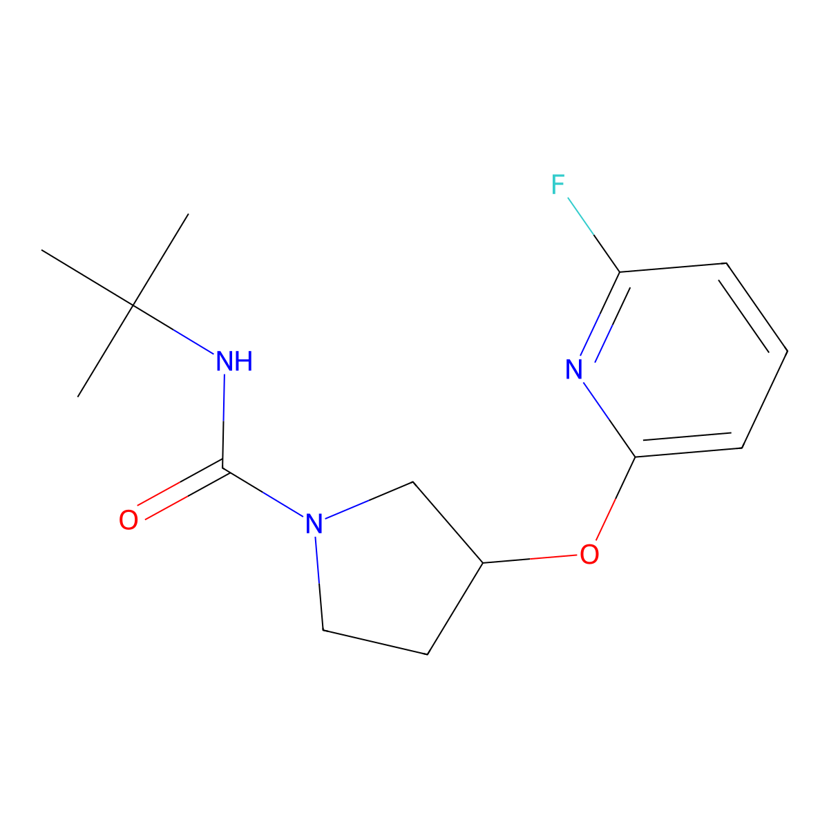 N-tert-butyl-3-[(6-fluoropyridin-2-yl)oxy]pyrrolidine-1-carboxamide molecular structure, CAS 3054542-52-5