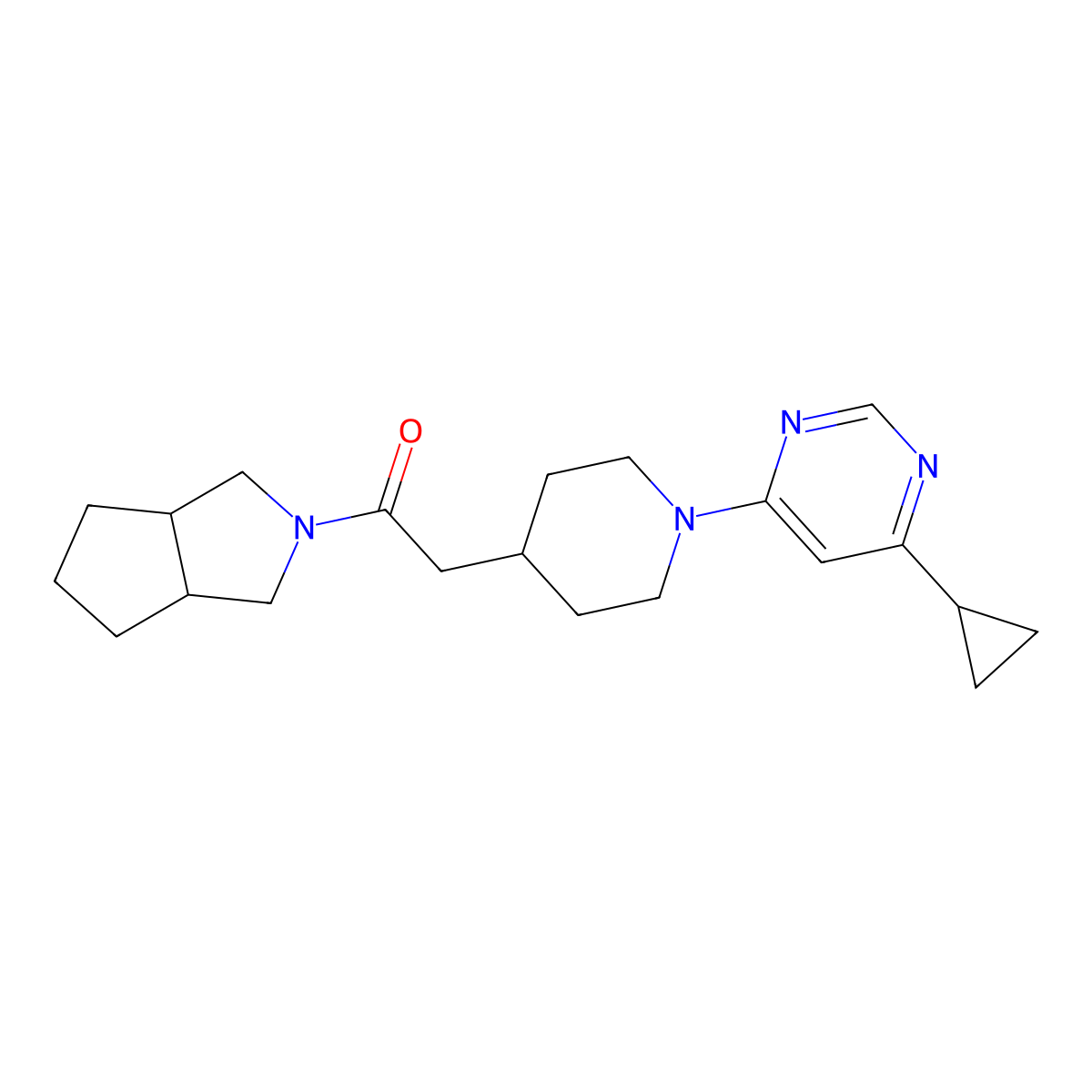 2-[1-(6-Cyclopropylpyrimidin-4-yl)piperidin-4-yl]-1-{octahydrocyclopenta[c]pyrrol-2-yl}ethan-1-one molecular structure, CAS 3054542-56-9