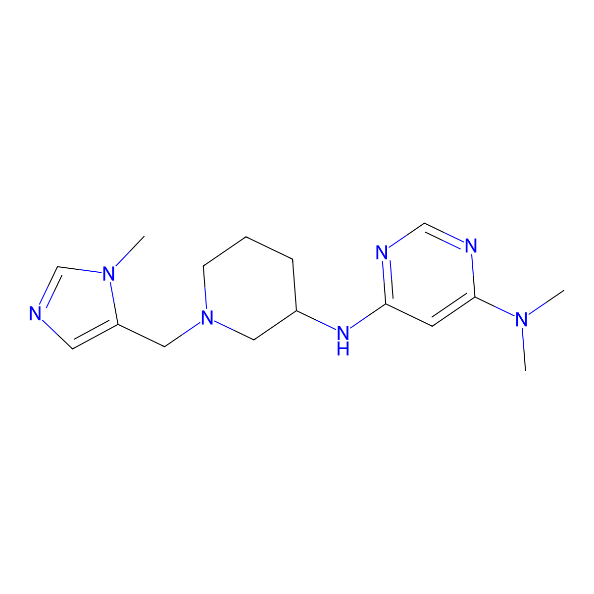 N4,N4-dimethyl-N6-{1-[(1-methyl-1H-imidazol-5-yl)methyl]piperidin-3-yl}pyrimidine-4,6-diamine molecular structure, CAS 3054542-58-1