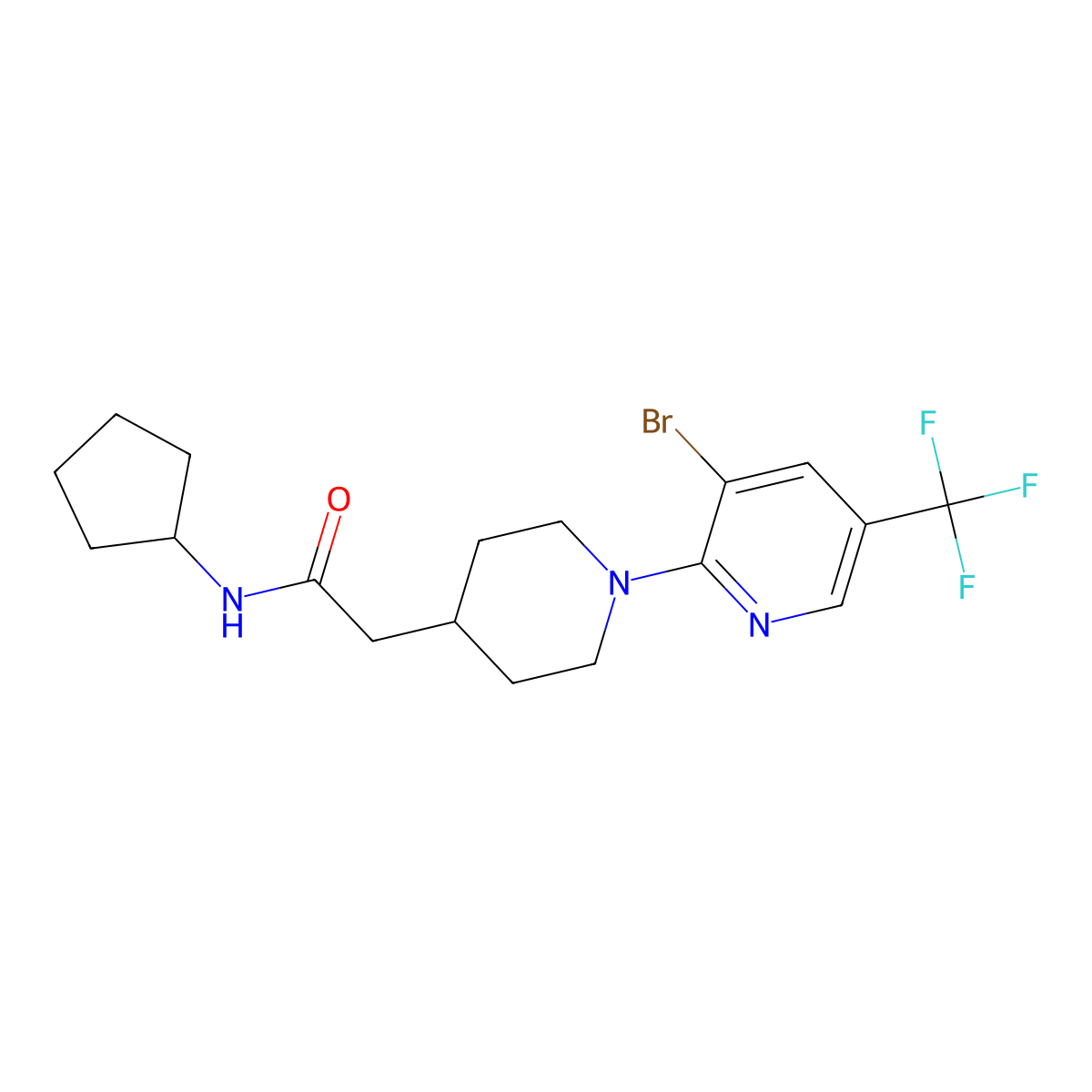 2-{1-[3-bromo-5-(trifluoromethyl)pyridin-2-yl]piperidin-4-yl}-N-cyclopentylacetamide molecular structure, CAS 3054542-61-6
