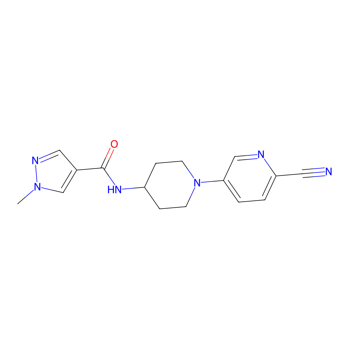 N-[1-(6-cyanopyridin-3-yl)piperidin-4-yl]-1-methyl-1H-pyrazole-4-carboxamide molecular structure, CAS 3054542-62-7