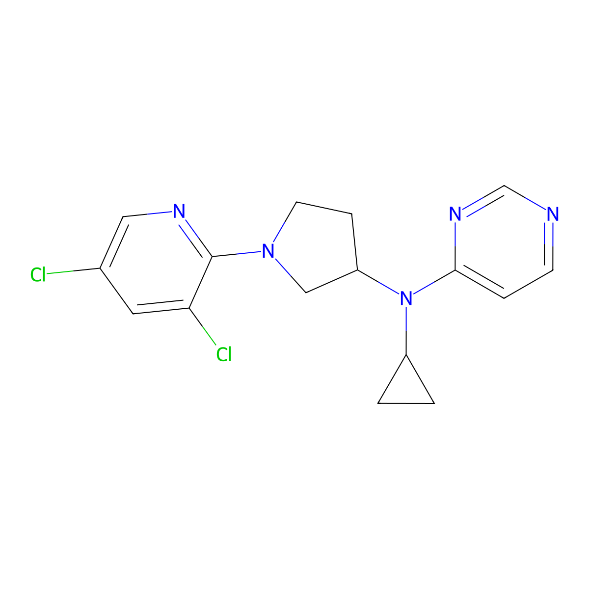 N-cyclopropyl-N-[1-(3,5-dichloropyridin-2-yl)pyrrolidin-3-yl]pyrimidin-4-amine molecular structure, CAS 3054542-64-9