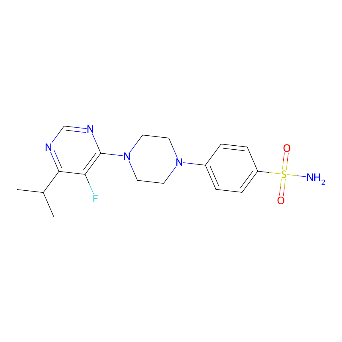 4-{4-[5-Fluoro-6-(propan-2-yl)pyrimidin-4-yl]piperazin-1-yl}benzene-1-sulfonamide molecular structure, CAS 3054542-66-1