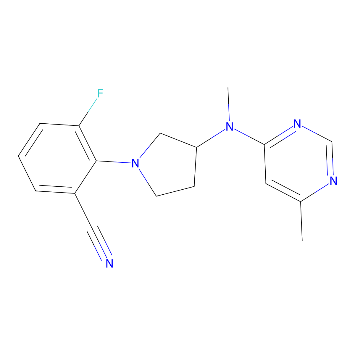 3-Fluoro-2-{3-[methyl(6-methylpyrimidin-4-yl)amino]pyrrolidin-1-yl}benzonitrile molecular structure, CAS 3054542-67-2