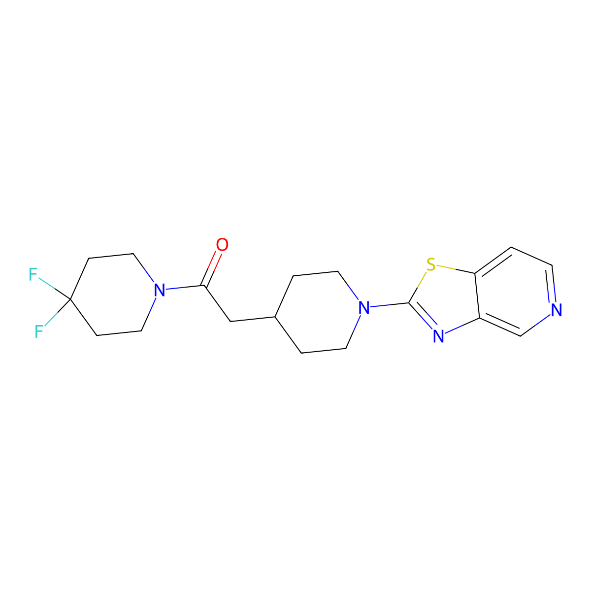 1-(4,4-Difluoropiperidin-1-yl)-2-(1-{[1,3]thiazolo[4,5-c]pyridin-2-yl}piperidin-4-yl)ethan-1-one molecular structure, CAS 3054542-69-4