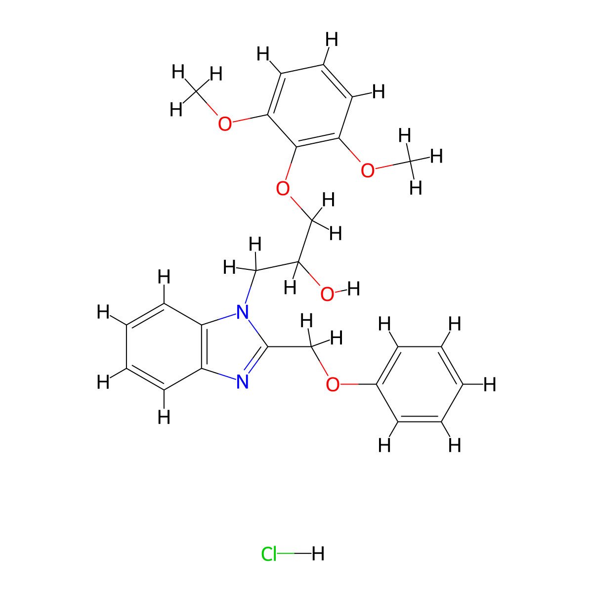 1-(2,6-dimethoxyphenoxy)-3-[2-(phenoxymethyl)-1H-1,3-benzodiazol-1-yl]propan-2-ol hydrochloride molecular structure, CAS 3054542-73-0