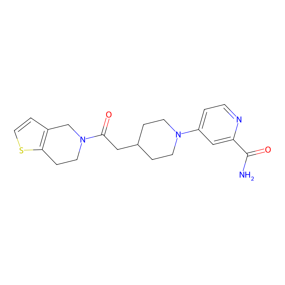 4-[4-(2-oxo-2-{4H,5H,6H,7H-thieno[3,2-c]pyridin-5-yl}ethyl)piperidin-1-yl]pyridine-2-carboxamide molecular structure, CAS 3054542-76-3