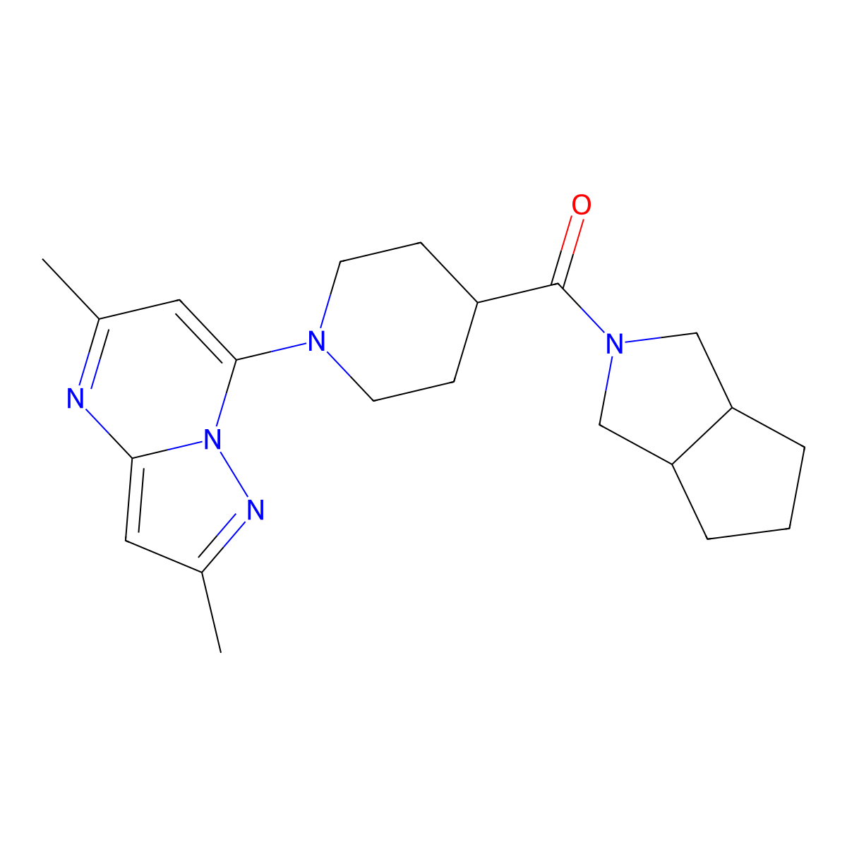 1-{2,5-Dimethylpyrazolo[1,5-a]pyrimidin-7-yl}-4-{octahydrocyclopenta[c]pyrrole-2-carbonyl}piperidine molecular structure, CAS 3054542-80-9