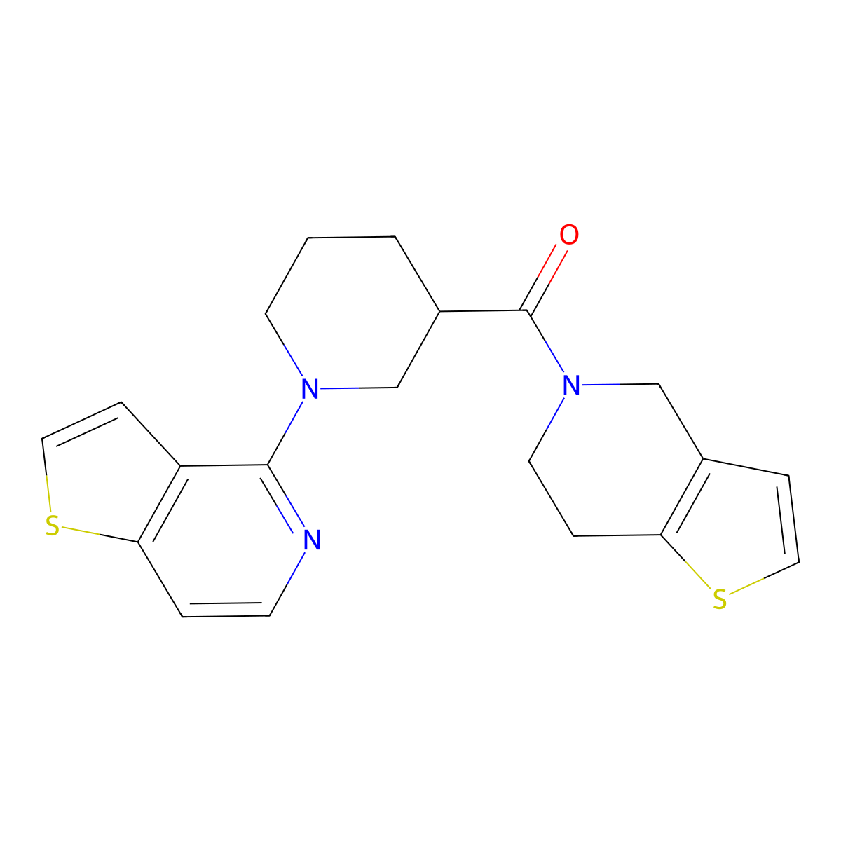 1-{thieno[3,2-c]pyridin-4-yl}-3-{4H,5H,6H,7H-thieno[3,2-c]pyridine-5-carbonyl}piperidine molecular structure, CAS 3054542-84-3