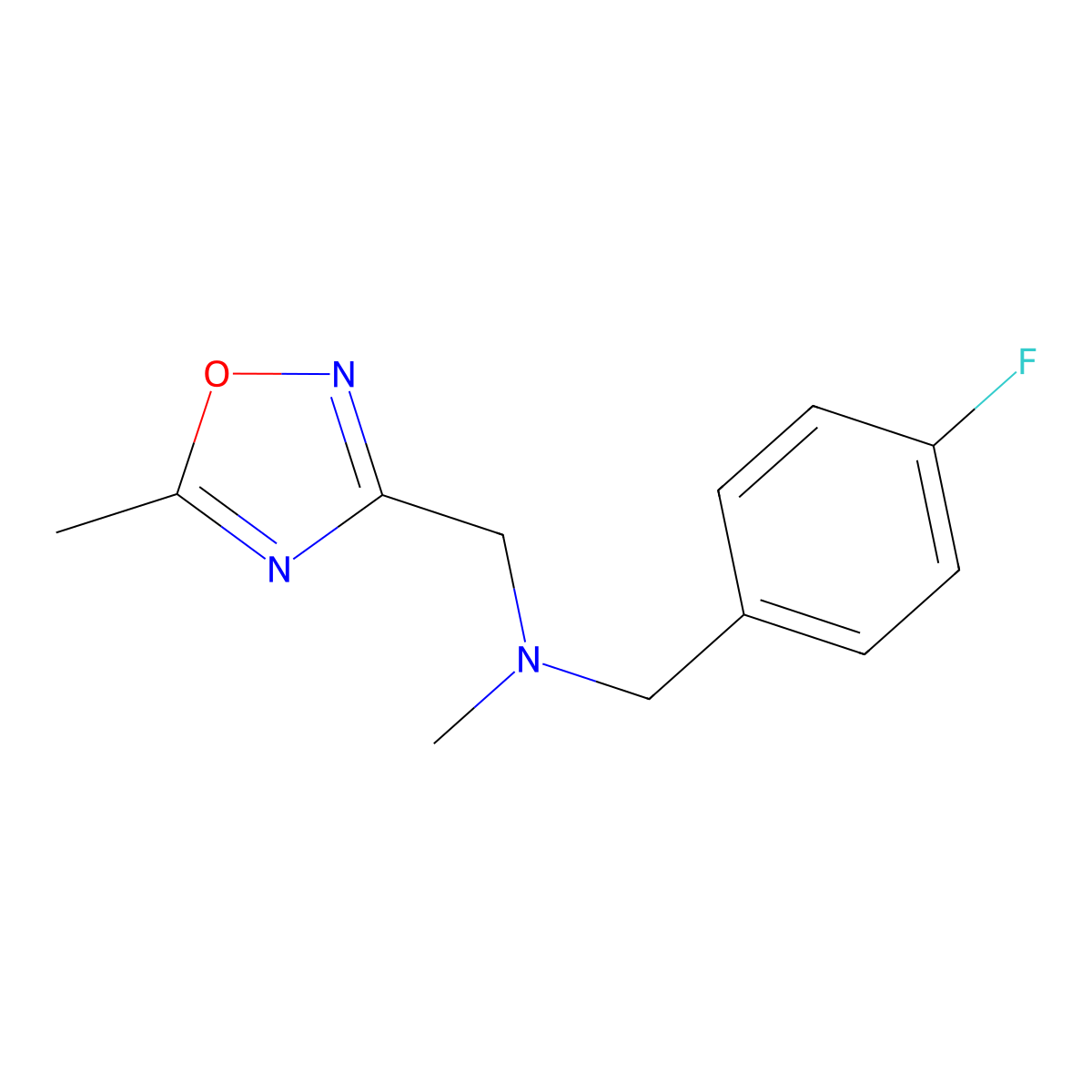 [(4-Fluorophenyl)methyl](methyl)[(5-methyl-1,2,4-oxadiazol-3-yl)methyl]amine molecular structure, CAS 3054542-86-5
