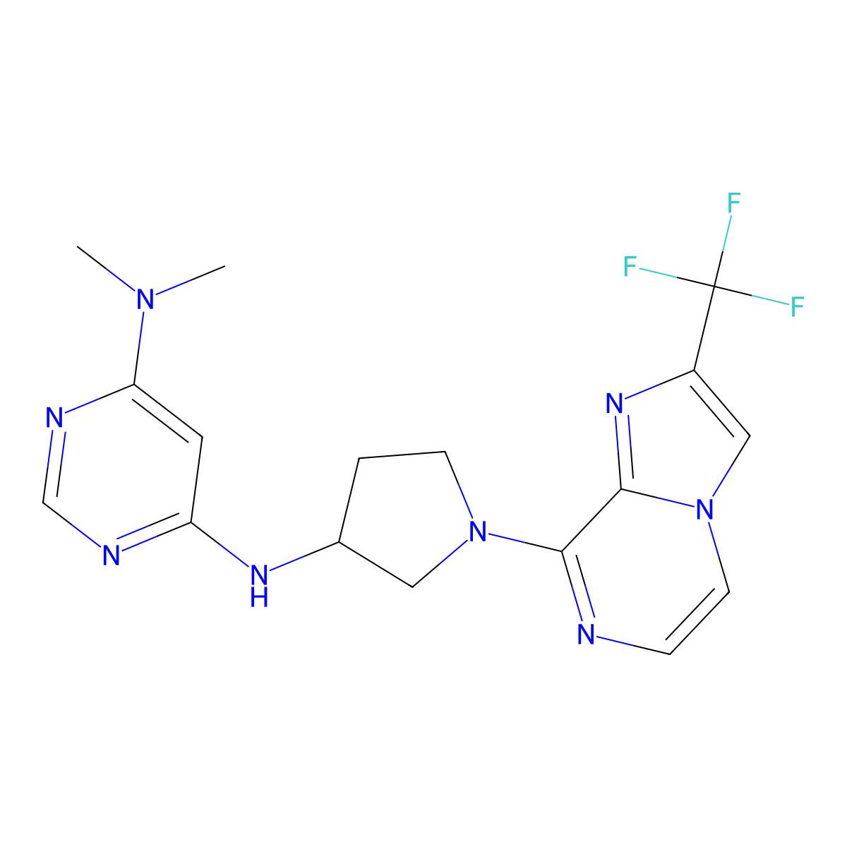 N4,N4-dimethyl-N6-{1-[2-(trifluoromethyl)imidazo[1,2-a]pyrazin-8-yl]pyrrolidin-3-yl}pyrimidine-4,6-diamine molecular structure, CAS 3054542-89-8