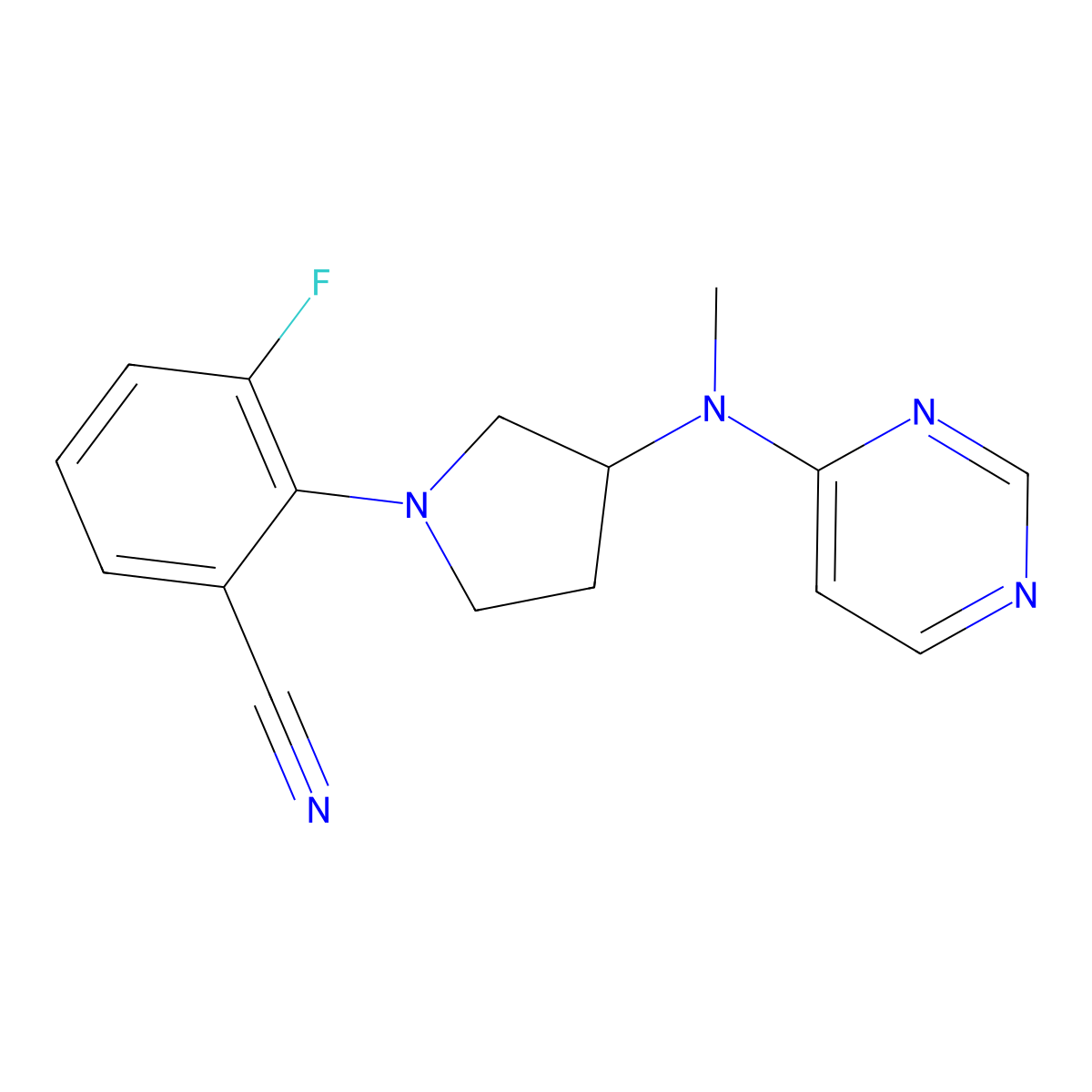 3-Fluoro-2-{3-[methyl(pyrimidin-4-yl)amino]pyrrolidin-1-yl}benzonitrile molecular structure, CAS 3054542-92-3