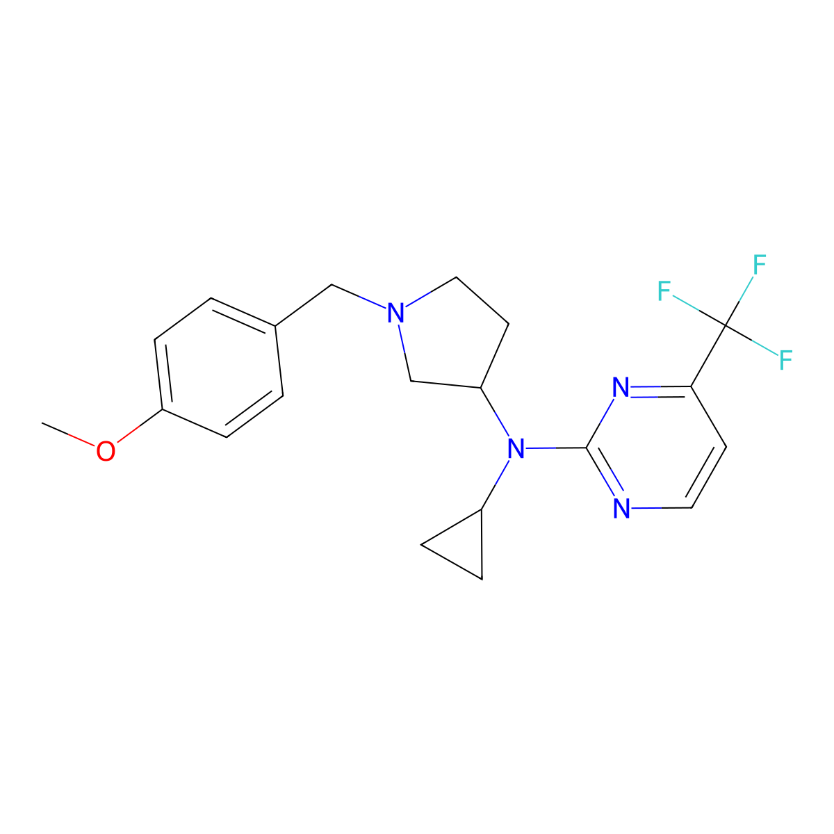 N-cyclopropyl-N-{1-[(4-methoxyphenyl)methyl]pyrrolidin-3-yl}-4-(trifluoromethyl)pyrimidin-2-amine molecular structure, CAS 3054542-94-5