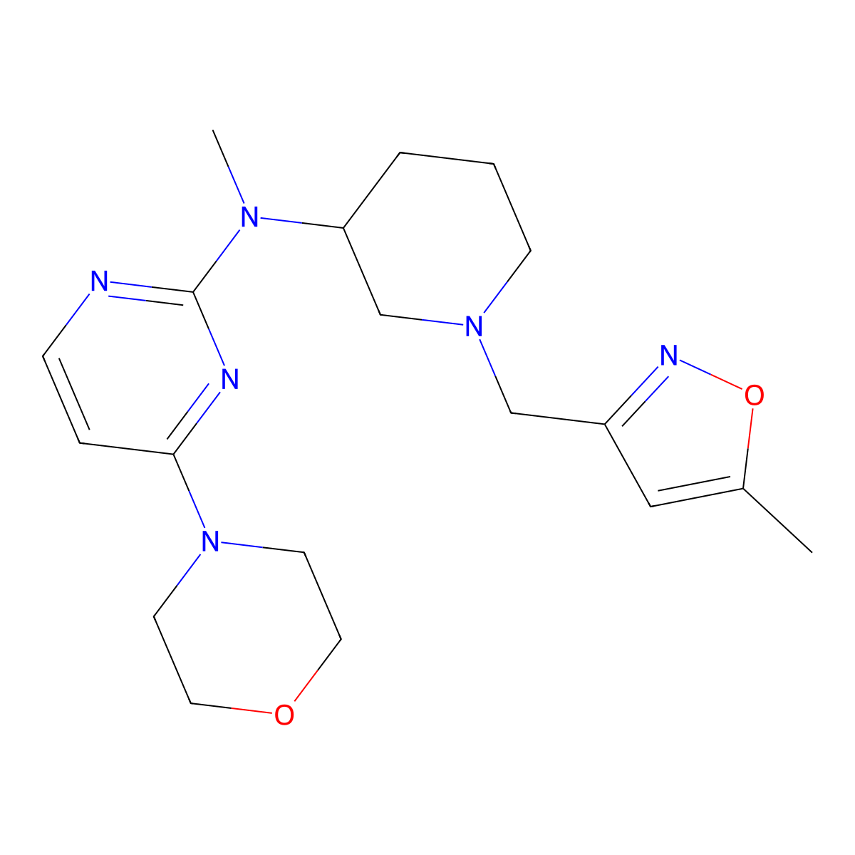 N-methyl-N-{1-[(5-methyl-1,2-oxazol-3-yl)methyl]piperidin-3-yl}-4-(morpholin-4-yl)pyrimidin-2-amine molecular structure, CAS 3054542-97-8