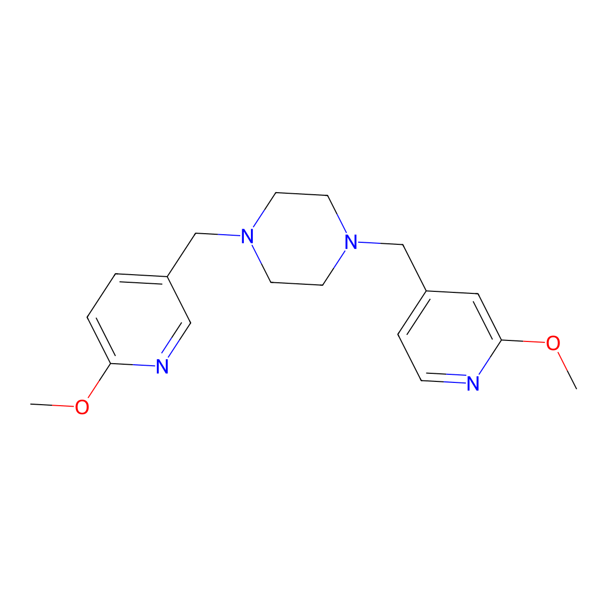 1-[(6-Methoxypyridin-3-yl)methyl]-4-[(2-methoxypyridin-4-yl)methyl]piperazine molecular structure, CAS 3054542-98-9
