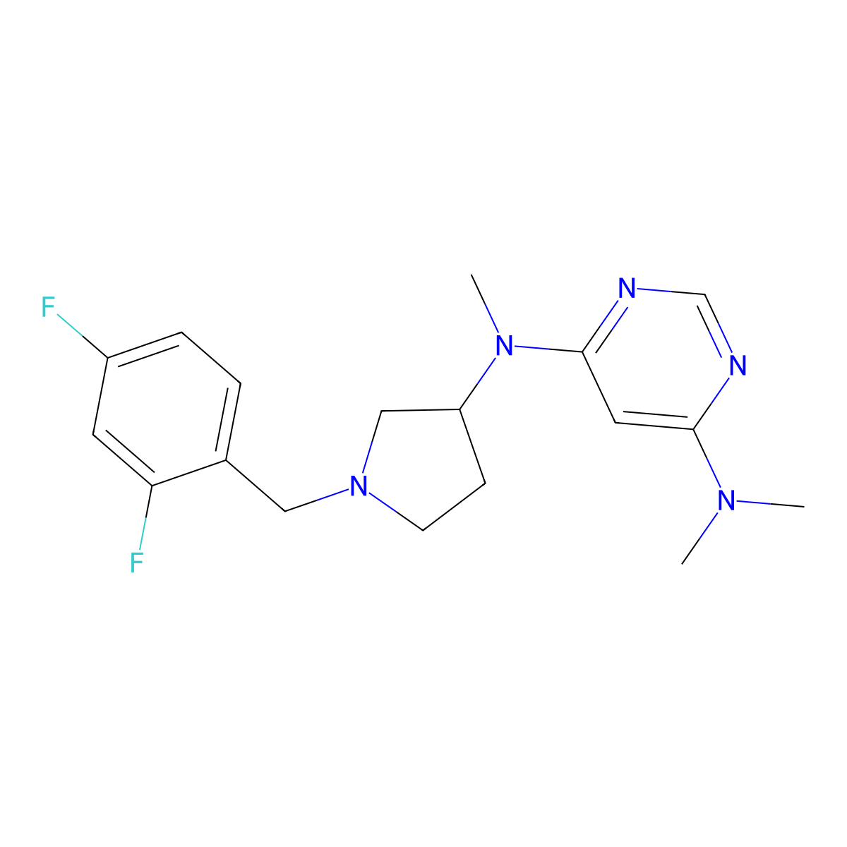 N4-{1-[(2,4-difluorophenyl)methyl]pyrrolidin-3-yl}-N4,N6,N6-trimethylpyrimidine-4,6-diamine molecular structure, CAS 3054543-03-9