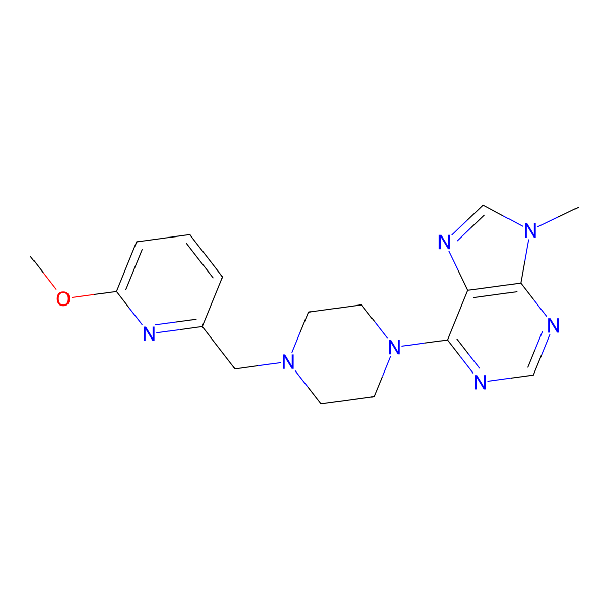 6-{4-[(6-methoxypyridin-2-yl)methyl]piperazin-1-yl}-9-methyl-9H-purine molecular structure, CAS 3054543-09-5