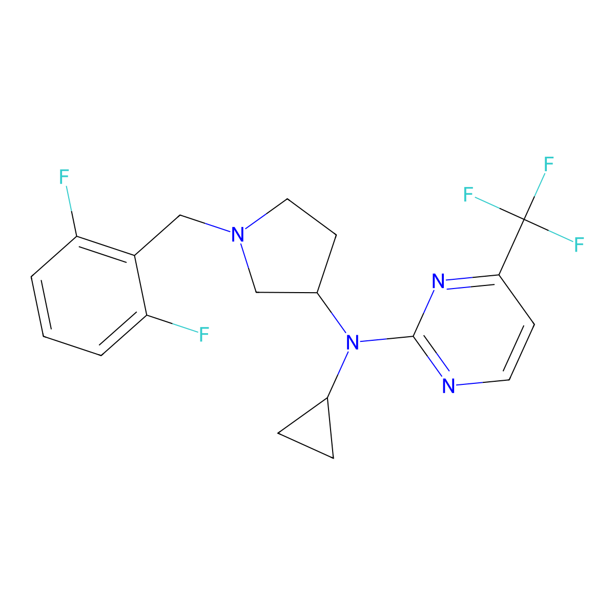 N-cyclopropyl-N-{1-[(2,6-difluorophenyl)methyl]pyrrolidin-3-yl}-4-(trifluoromethyl)pyrimidin-2-amine molecular structure, CAS 3054543-13-1