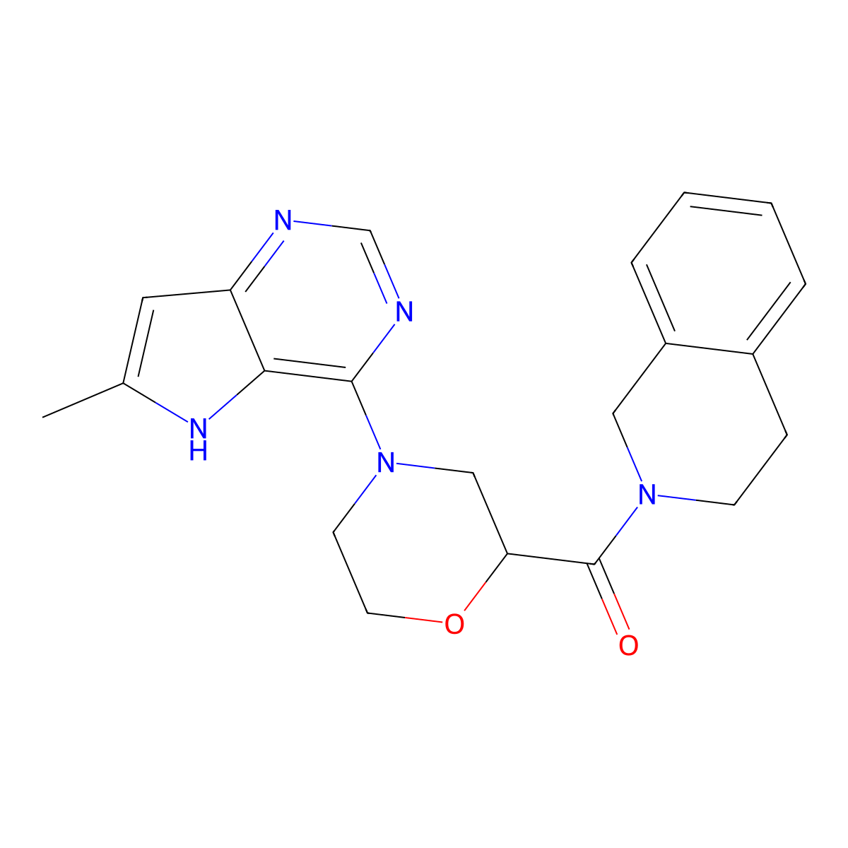 2-(4-{6-methyl-5H-pyrrolo[3,2-d]pyrimidin-4-yl}morpholine-2-carbonyl)-1,2,3,4-tetrahydroisoquinoline molecular structure, CAS 3054543-16-4